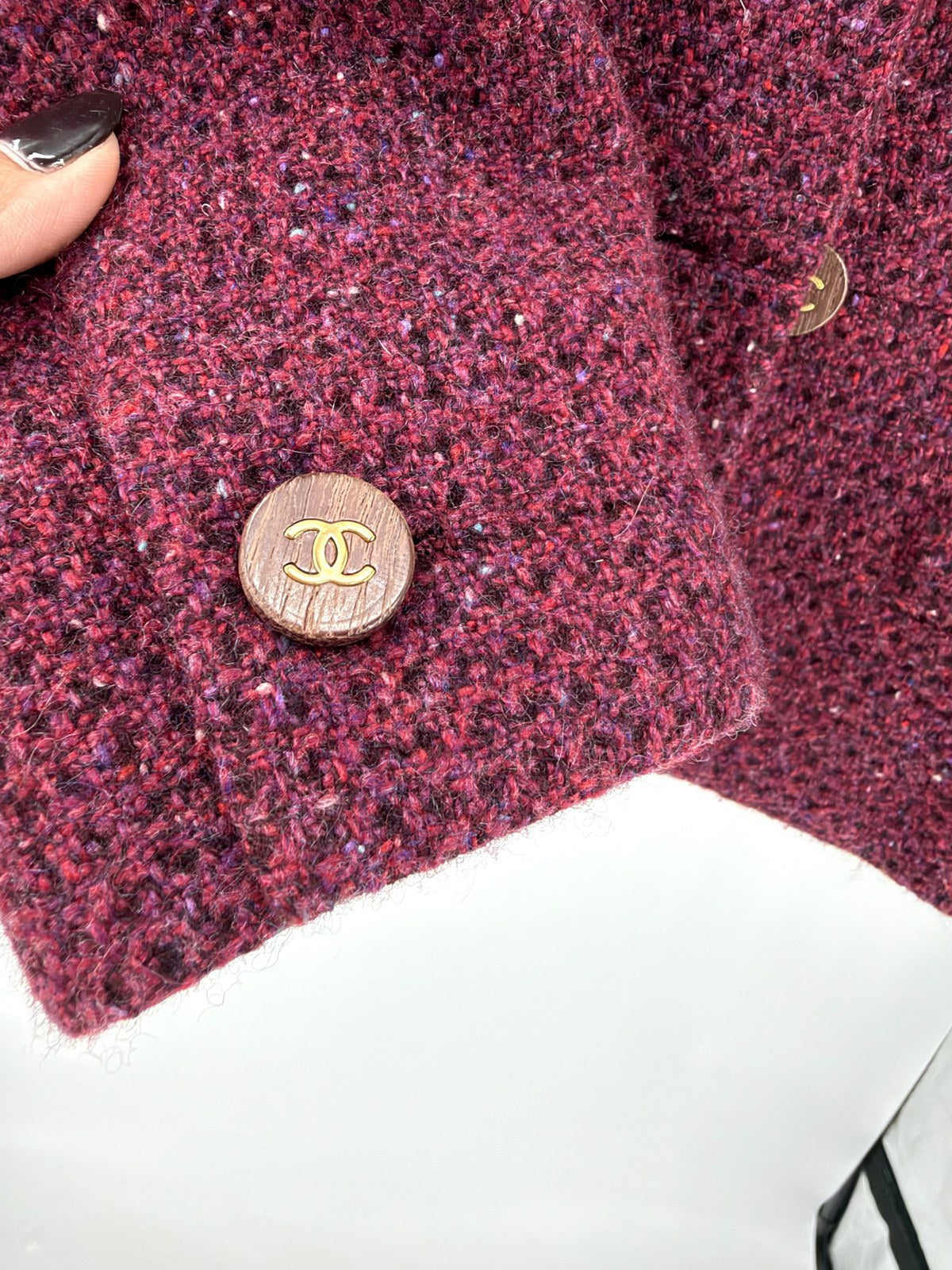 Chanel Burgundy Tweed Jacket Camellia Lining FR40