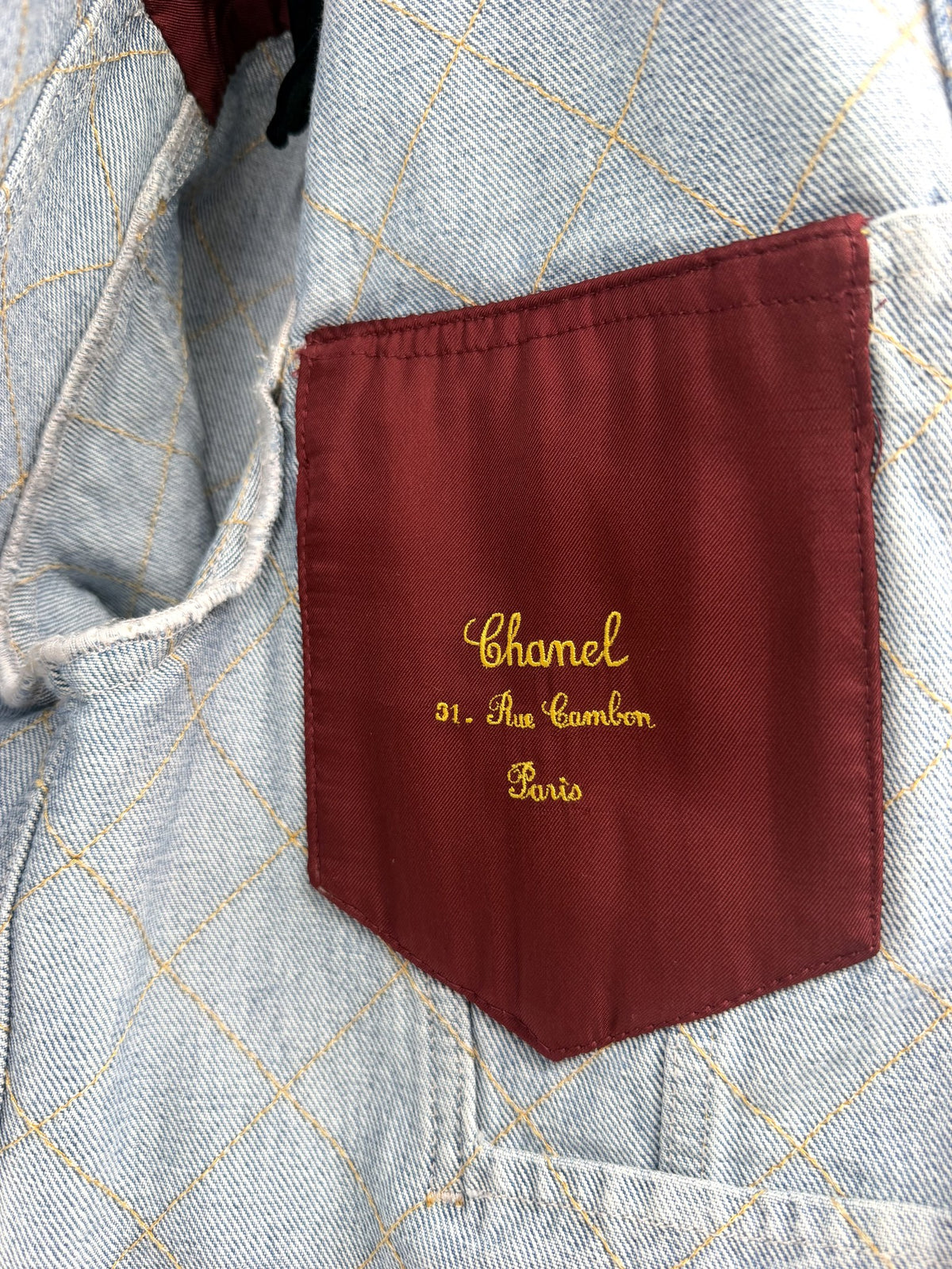 Chanel Quilted Denim Jacket Chain Neckline FR36