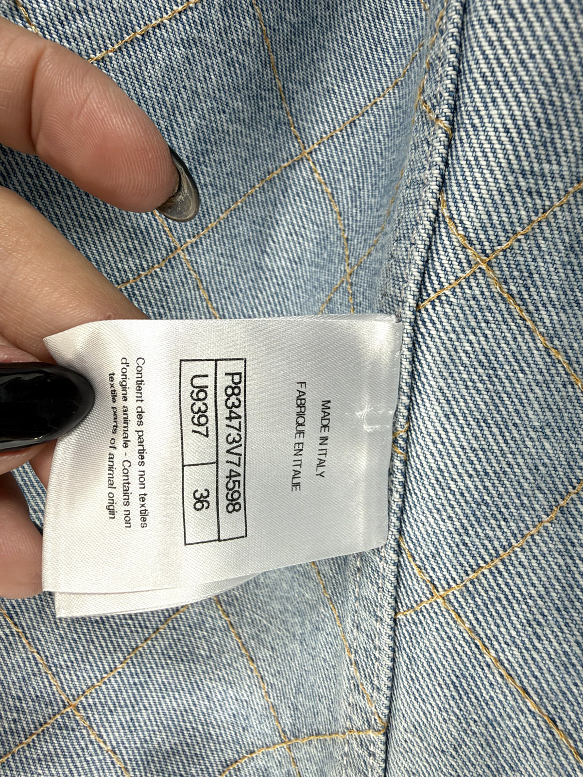 Chanel Quilted Denim Jacket Chain Neckline FR36