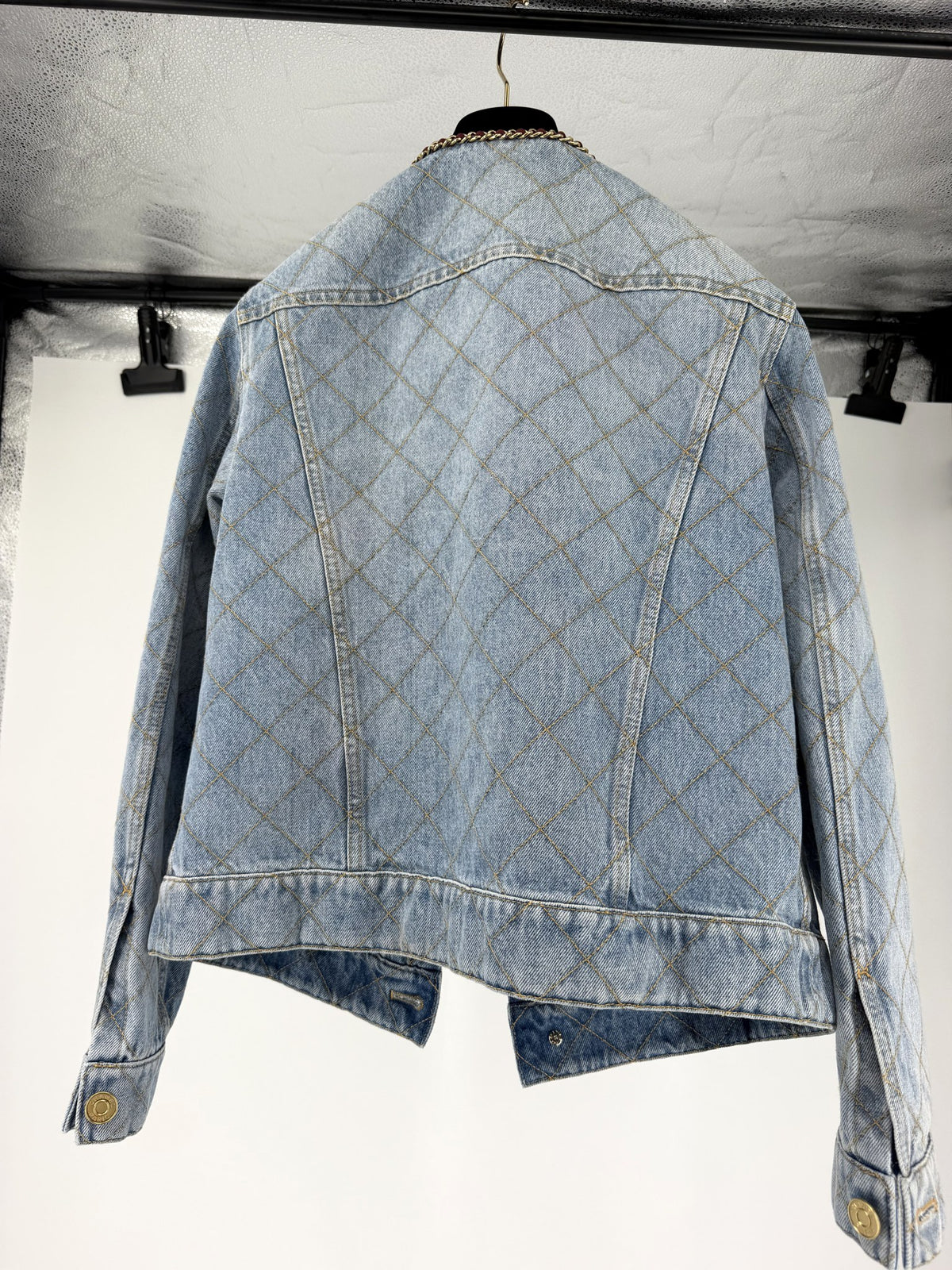 Chanel Quilted Denim Jacket Chain Neckline FR36