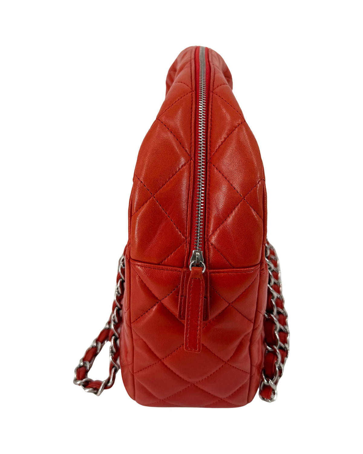 Chanel Quilted Lambskin Bowling Bag Red Chain Shoulder Bag