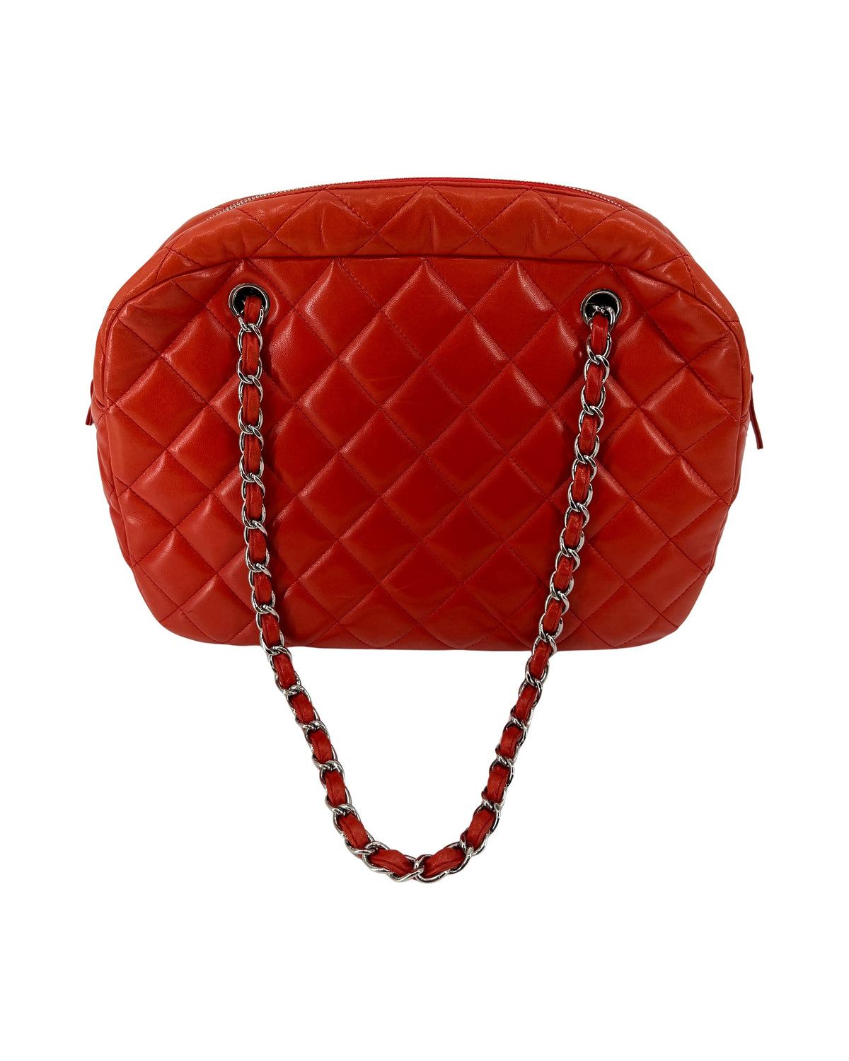 Chanel Quilted Lambskin Bowling Bag Red Chain Shoulder Bag