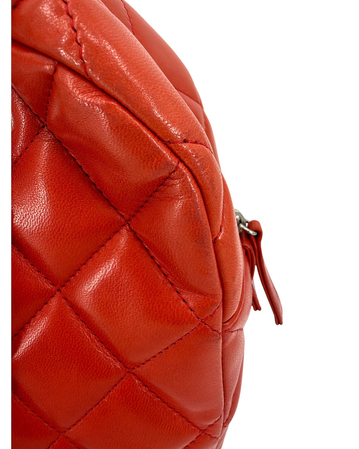 Chanel Quilted Lambskin Bowling Bag Red Chain Shoulder Bag