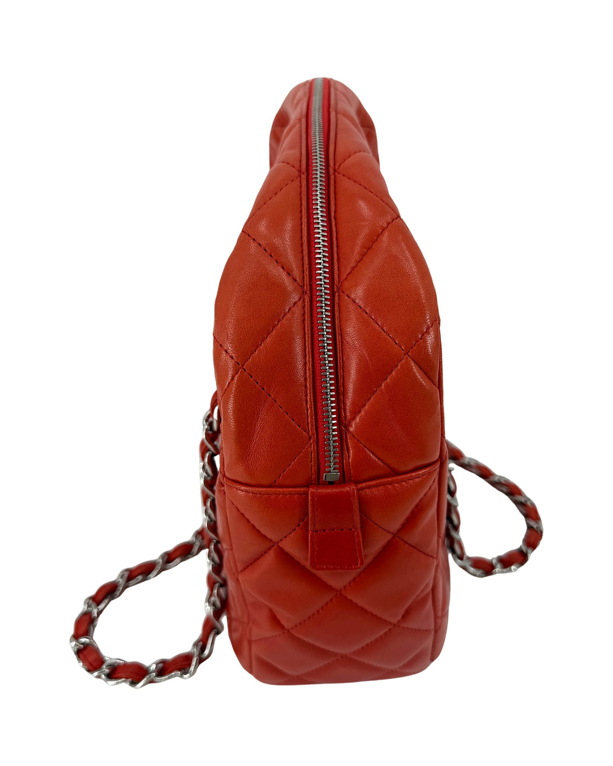 Chanel Quilted Lambskin Bowling Bag Red Chain Shoulder Bag