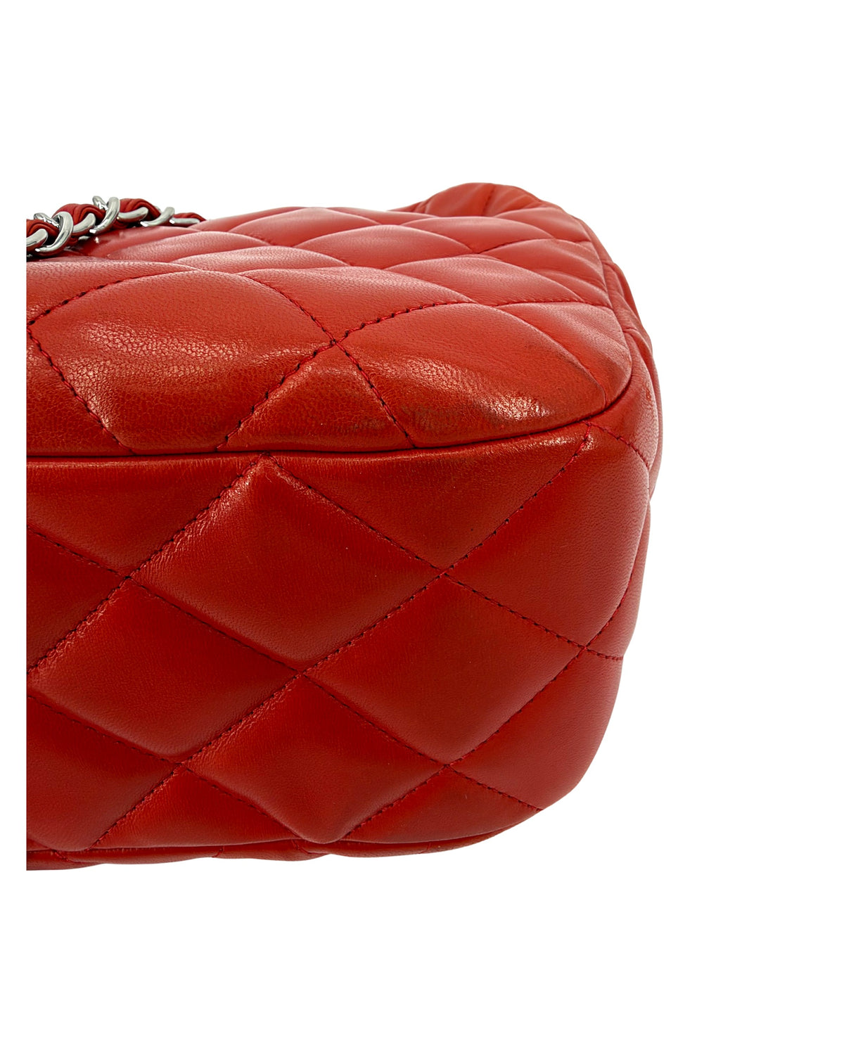 Chanel Quilted Lambskin Bowling Bag Red Chain Shoulder Bag