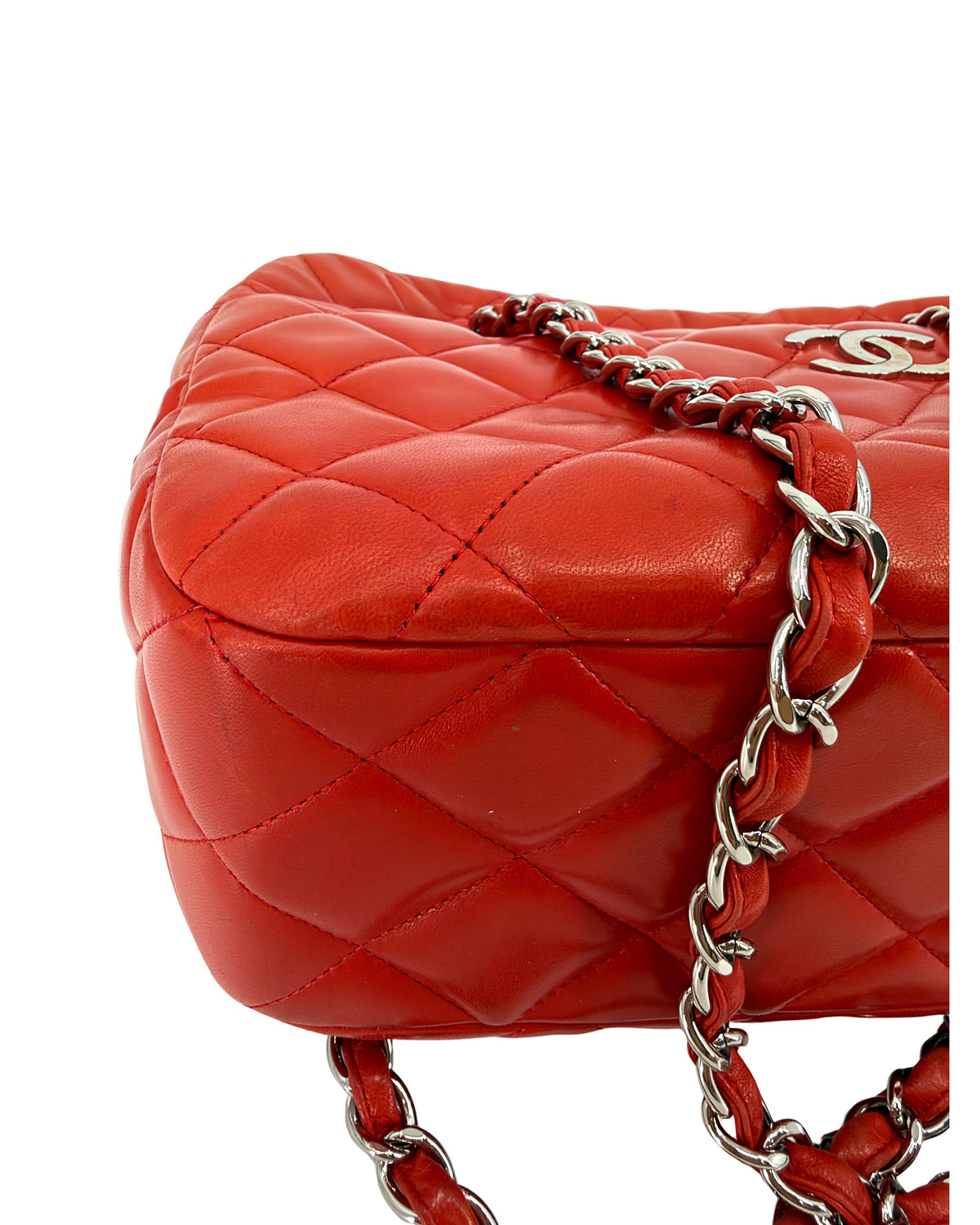 Chanel Quilted Lambskin Bowling Bag Red Chain Shoulder Bag