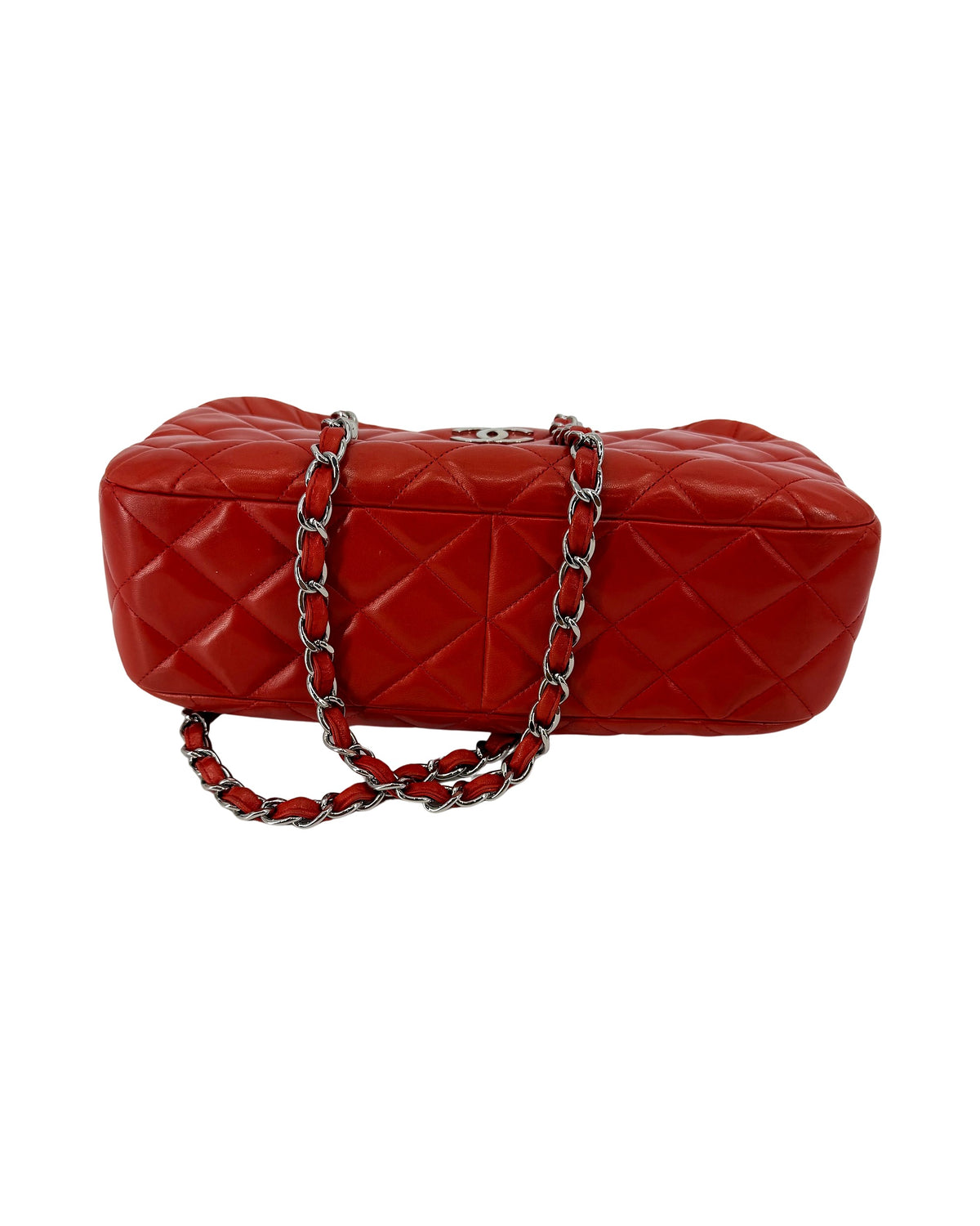 Chanel Quilted Lambskin Bowling Bag Red Chain Shoulder Bag