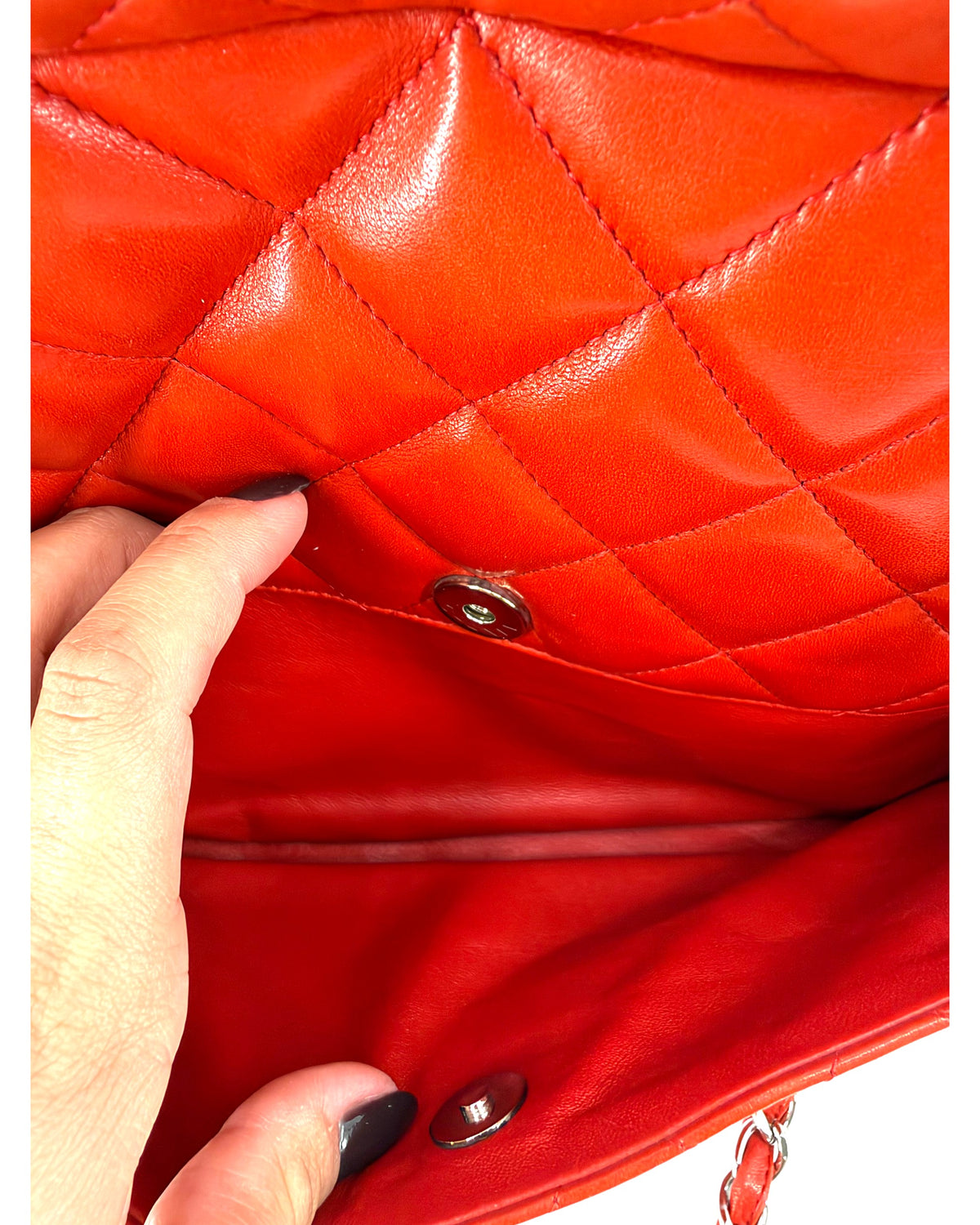 Chanel Quilted Lambskin Bowling Bag Red Chain Shoulder Bag