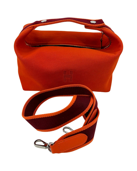 Hermes Bride-a-Brac GM Case Orange Feu Canvas Toiletry Travel Pouch Never Worn