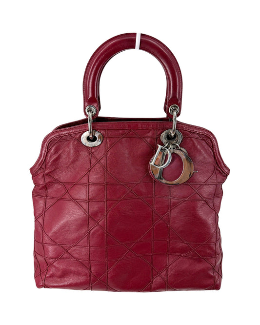 Christian Dior Granville Medium Tote Burgundy Cannage Lambskin Shoulder Strap
