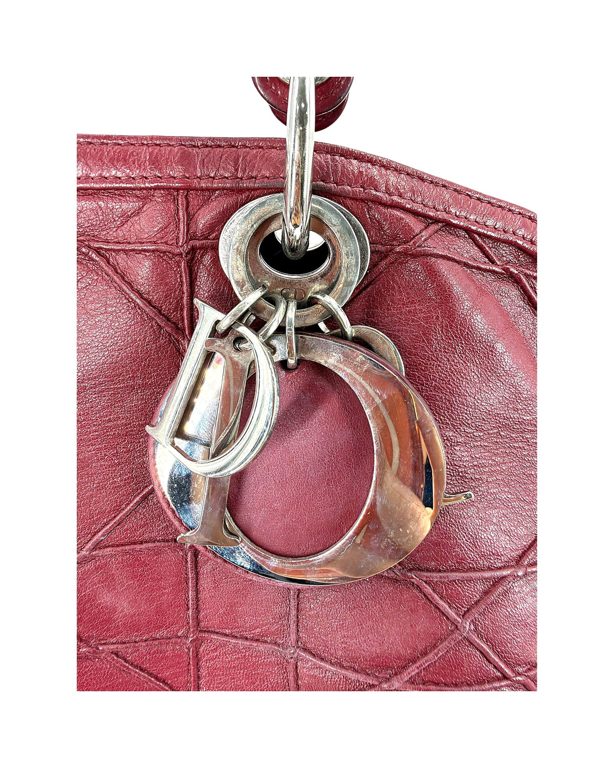 Christian Dior Granville Medium Tote Burgundy Cannage Lambskin Shoulder Strap