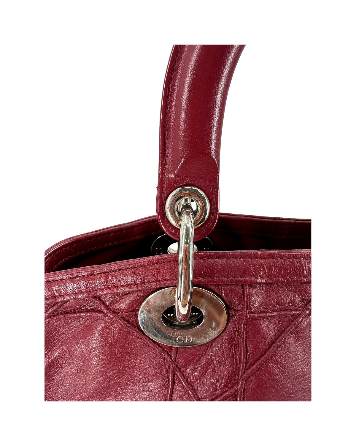 Christian Dior Granville Medium Tote Burgundy Cannage Lambskin Shoulder Strap