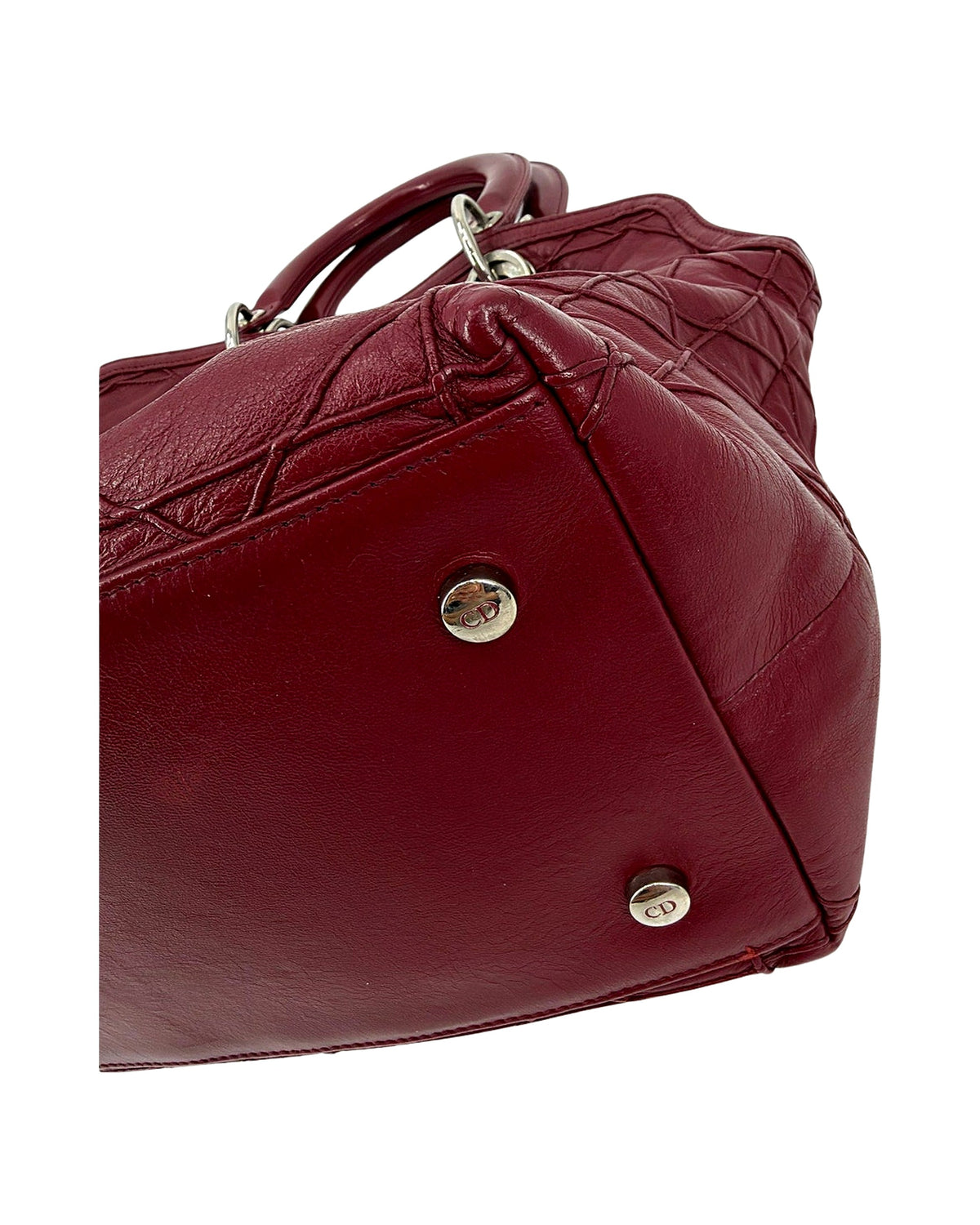 Christian Dior Granville Medium Tote Burgundy Cannage Lambskin Shoulder Strap