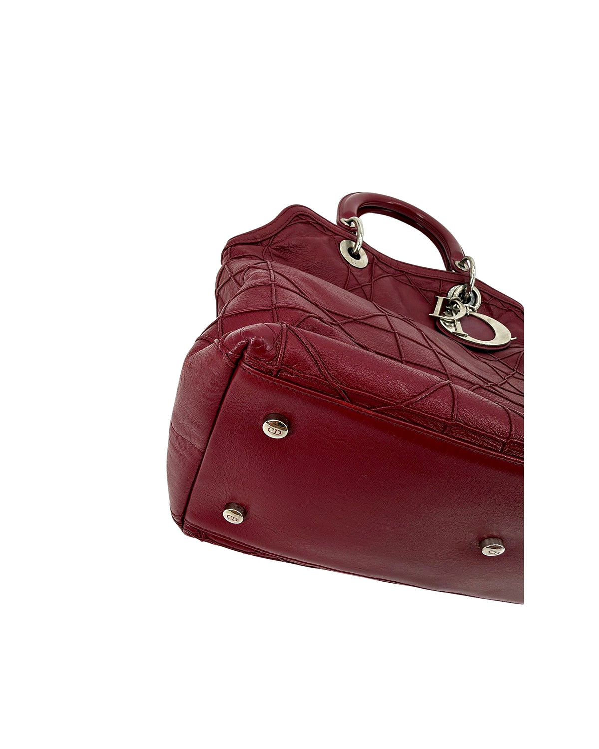 Christian Dior Granville Medium Tote Burgundy Cannage Lambskin Shoulder Strap