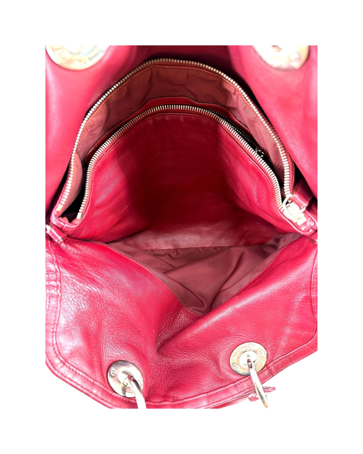 Christian Dior Granville Medium Tote Burgundy Cannage Lambskin Shoulder Strap