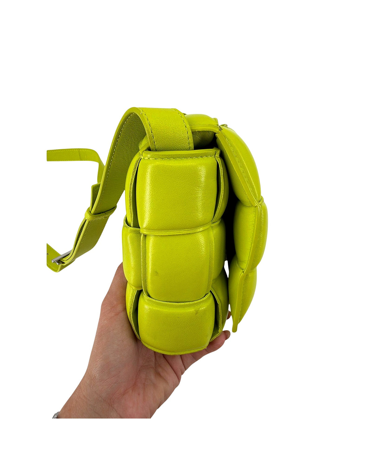 Bottega Veneta Padded Cassette Crossbody Bag Lime Green Maxi Intrecciato Leather