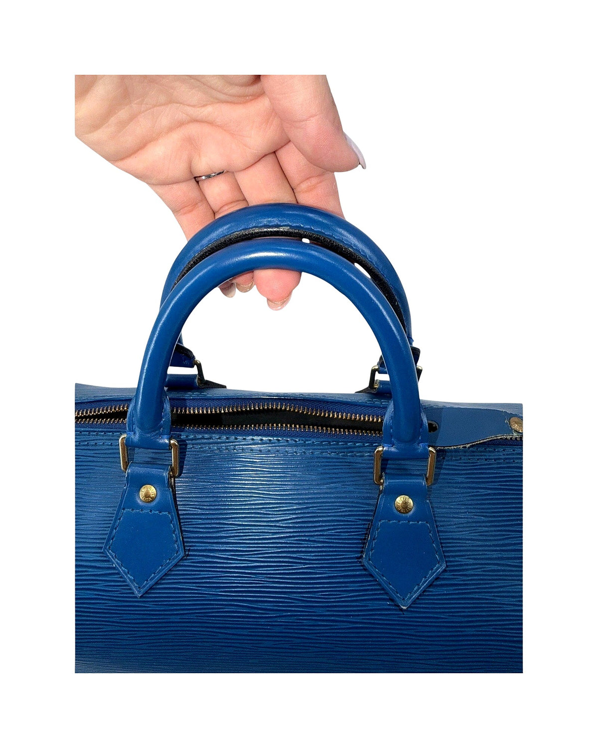 Louis Vuitton Epi Leather Speedy 30 Toledo Blue Top Handle Bag Vintage