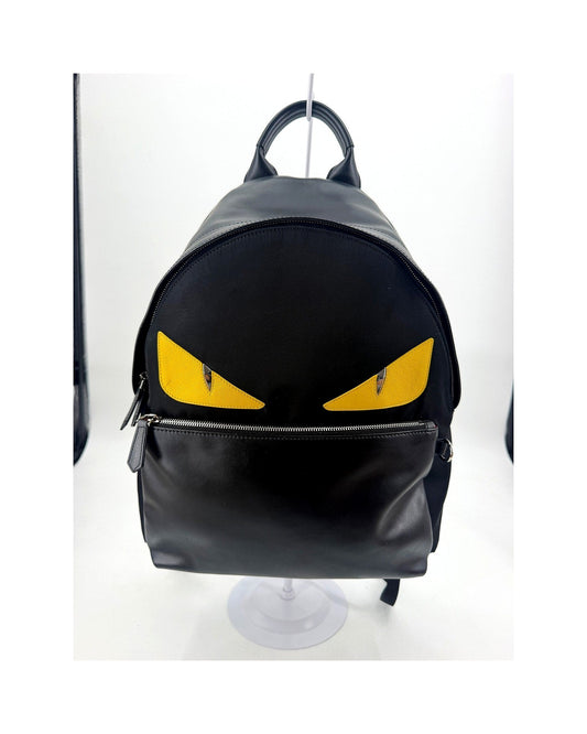 Fendi Bag Bugs Monster Eyes Backpack Black Nylon Leather Yellow Eyes 7VZ012