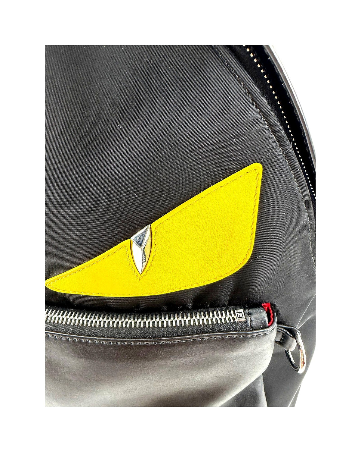 Fendi Bag Bugs Monster Eyes Backpack Black Nylon Leather Yellow Eyes 7VZ012