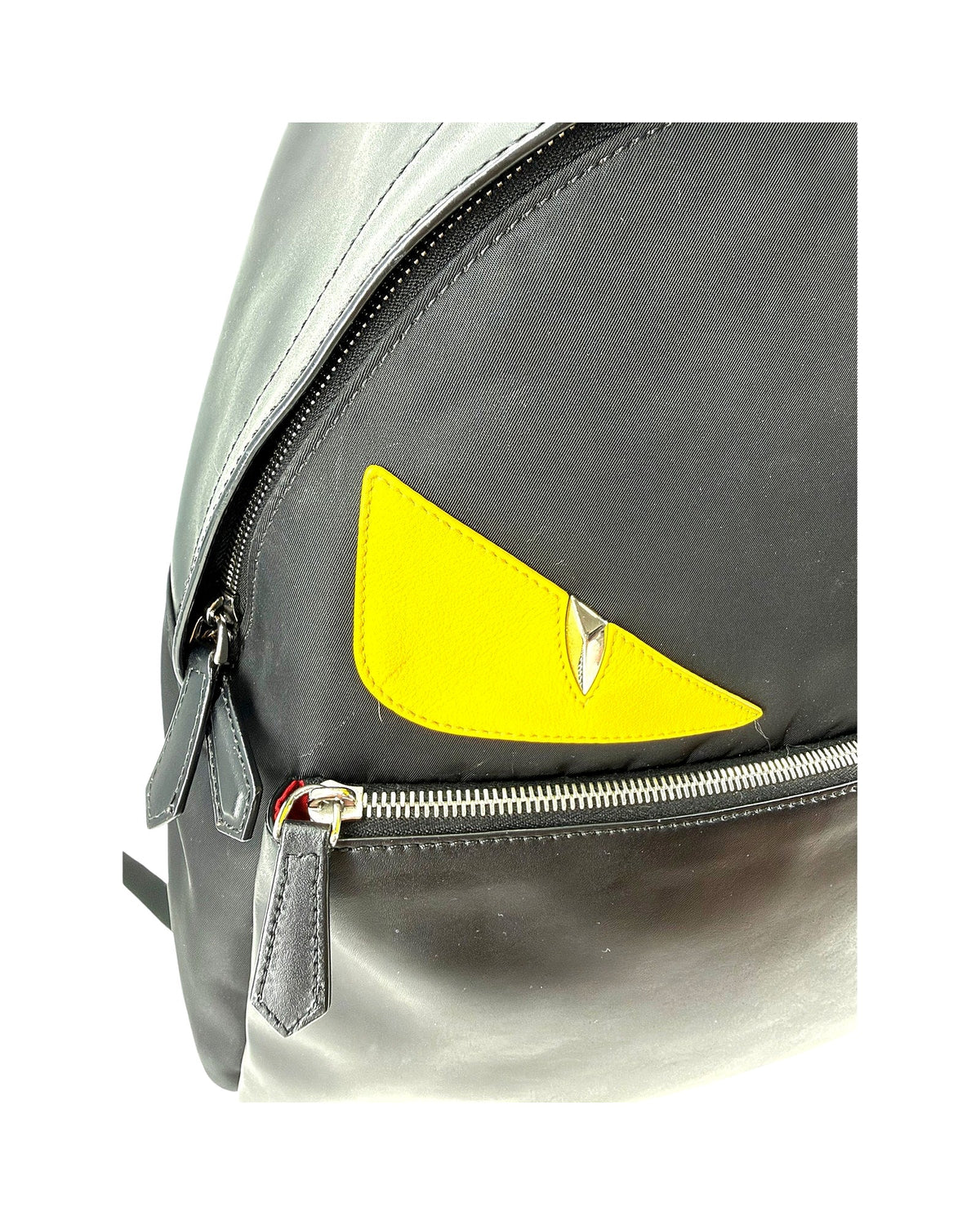 Fendi Bag Bugs Monster Eyes Backpack Black Nylon Leather Yellow Eyes 7VZ012