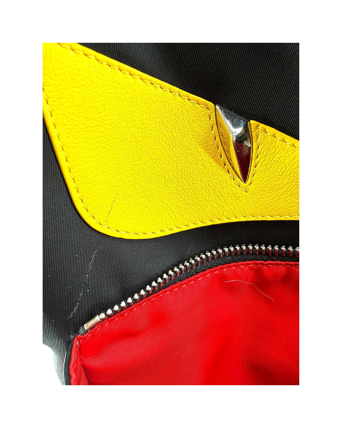 Fendi Bag Bugs Monster Eyes Backpack Black Nylon Leather Yellow Eyes 7VZ012