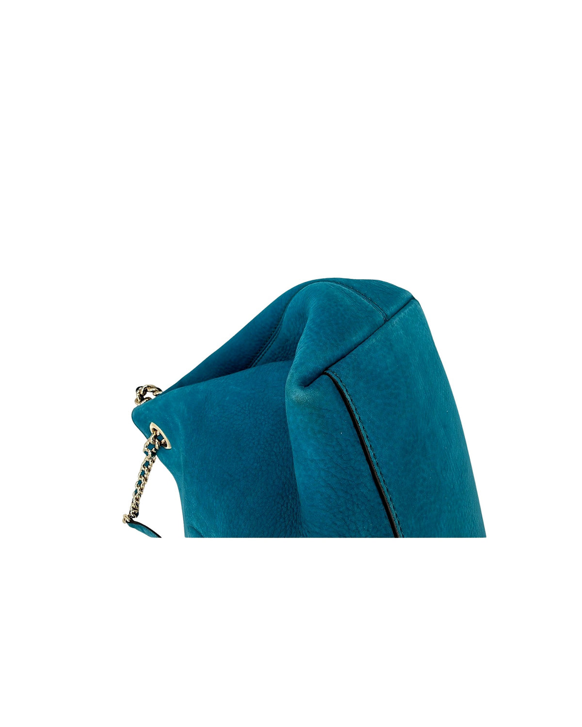 Gucci Soho Chain Shoulder Tote Teal Blue Suede Interlocking GG Tassel Bag