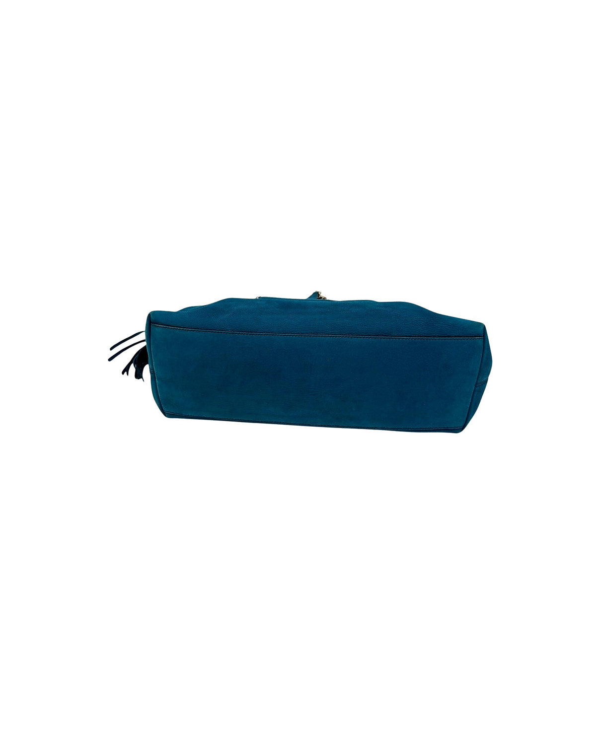 Gucci Soho Chain Shoulder Tote Teal Blue Suede Interlocking GG Tassel Bag