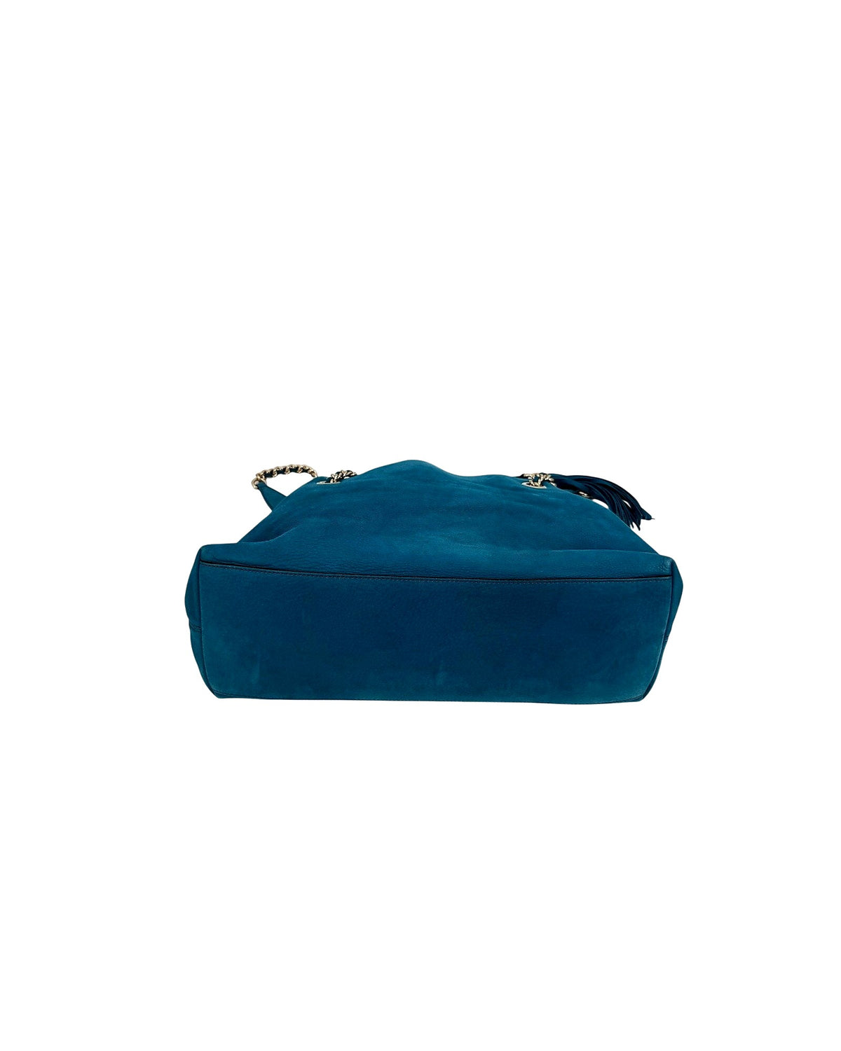 Gucci Soho Chain Shoulder Tote Teal Blue Suede Interlocking GG Tassel Bag