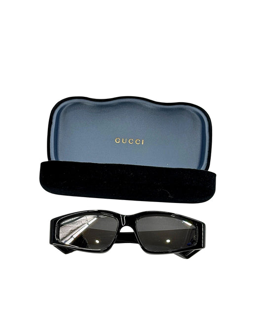 Gucci Black Rectangle Wrap Sunglasses Silver Flash Mirrored Lenses with Case