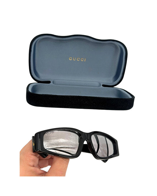 Gucci Black Rectangle Wrap Sunglasses Silver Flash Mirrored Lenses with Case