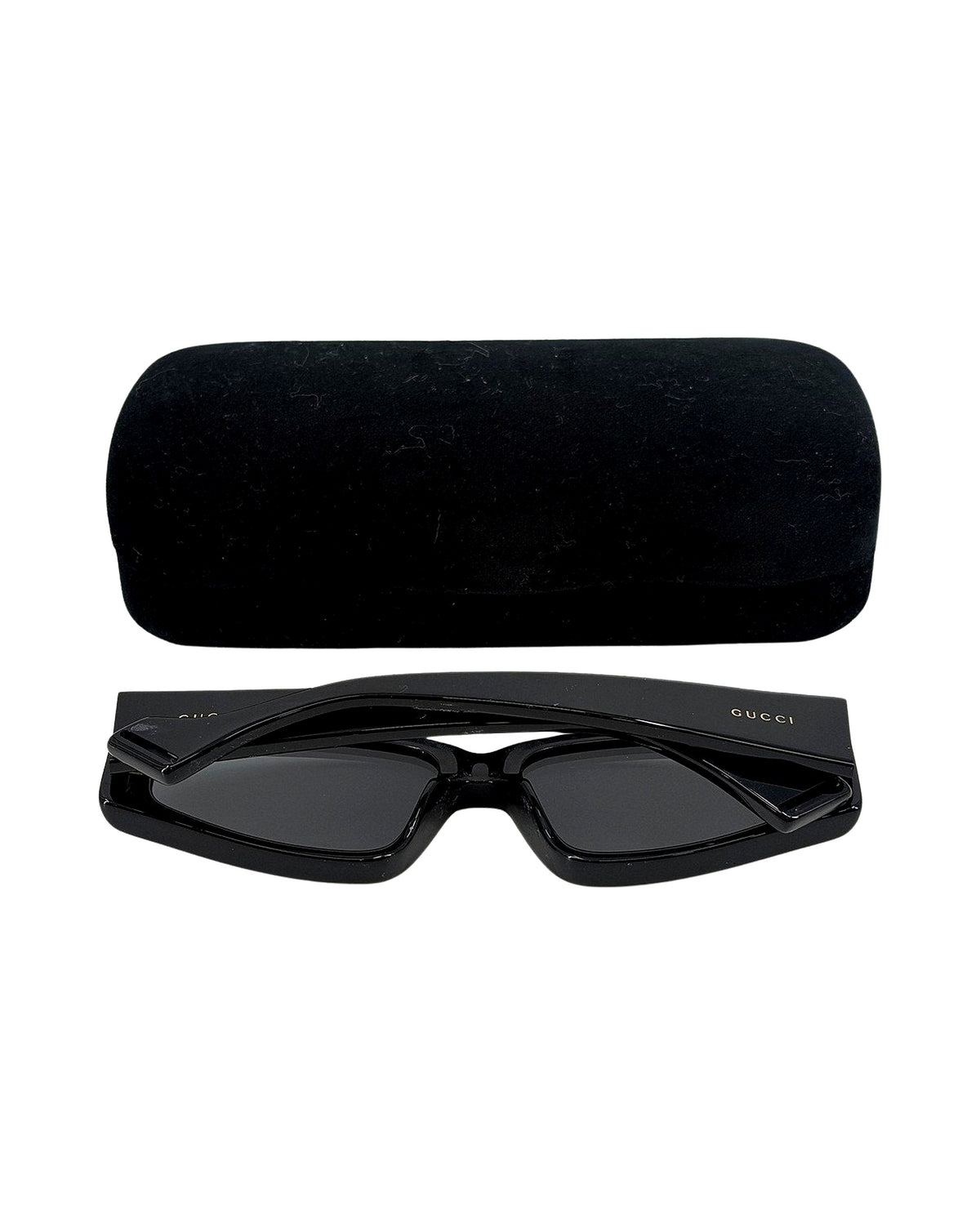 Gucci Black Rectangle Wrap Sunglasses Silver Flash Mirrored Lenses with Case