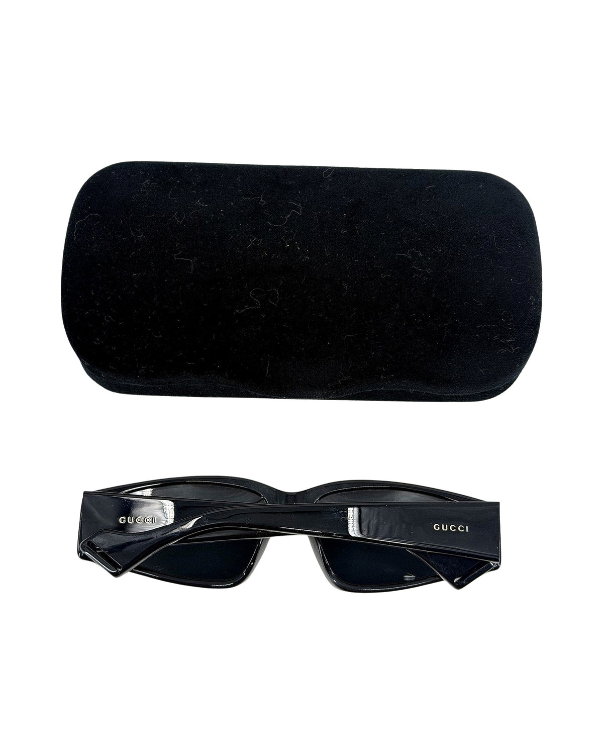 Gucci Black Rectangle Wrap Sunglasses Silver Flash Mirrored Lenses with Case