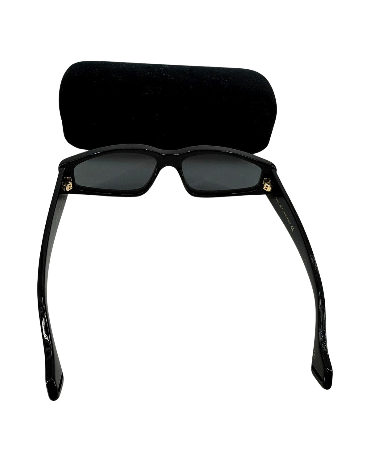 Gucci Black Rectangle Wrap Sunglasses Silver Flash Mirrored Lenses with Case