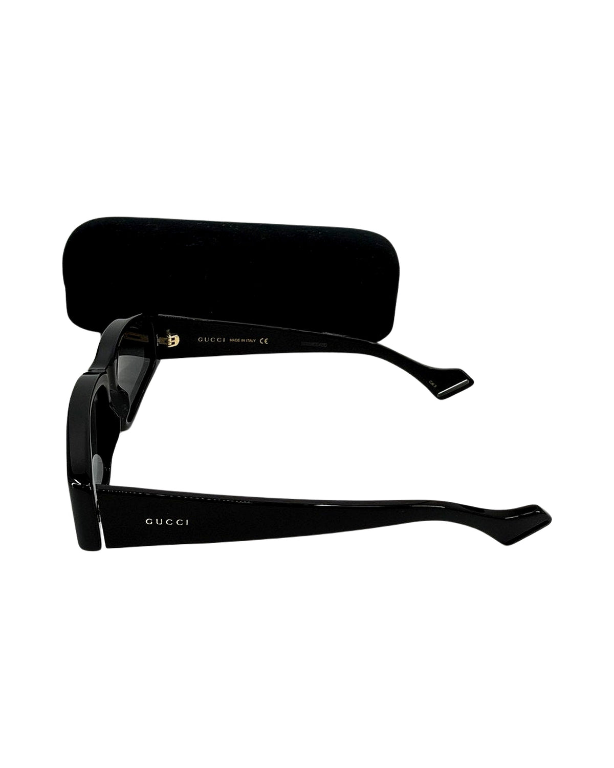 Gucci Black Rectangle Wrap Sunglasses Silver Flash Mirrored Lenses with Case