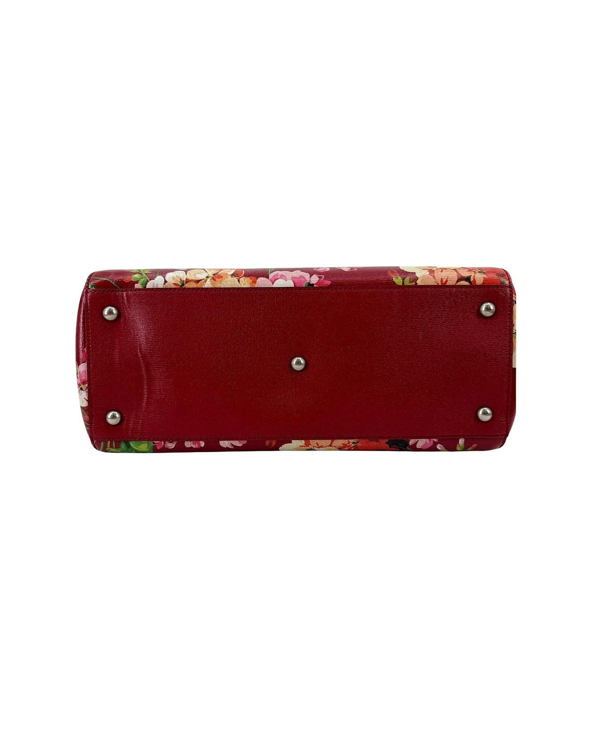 Gucci Bamboo Shopper Tote Medium Red Blooms Print Leather Bamboo Handle Bag