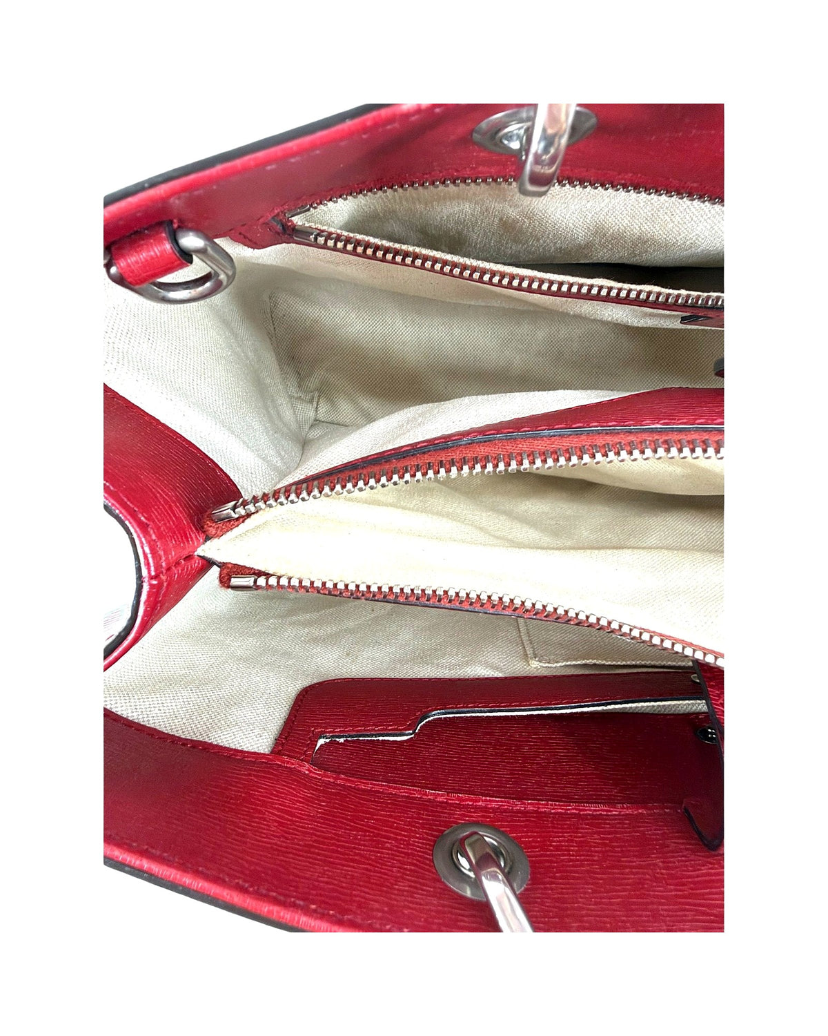 Gucci Bamboo Shopper Tote Medium Red Blooms Print Leather Bamboo Handle Bag