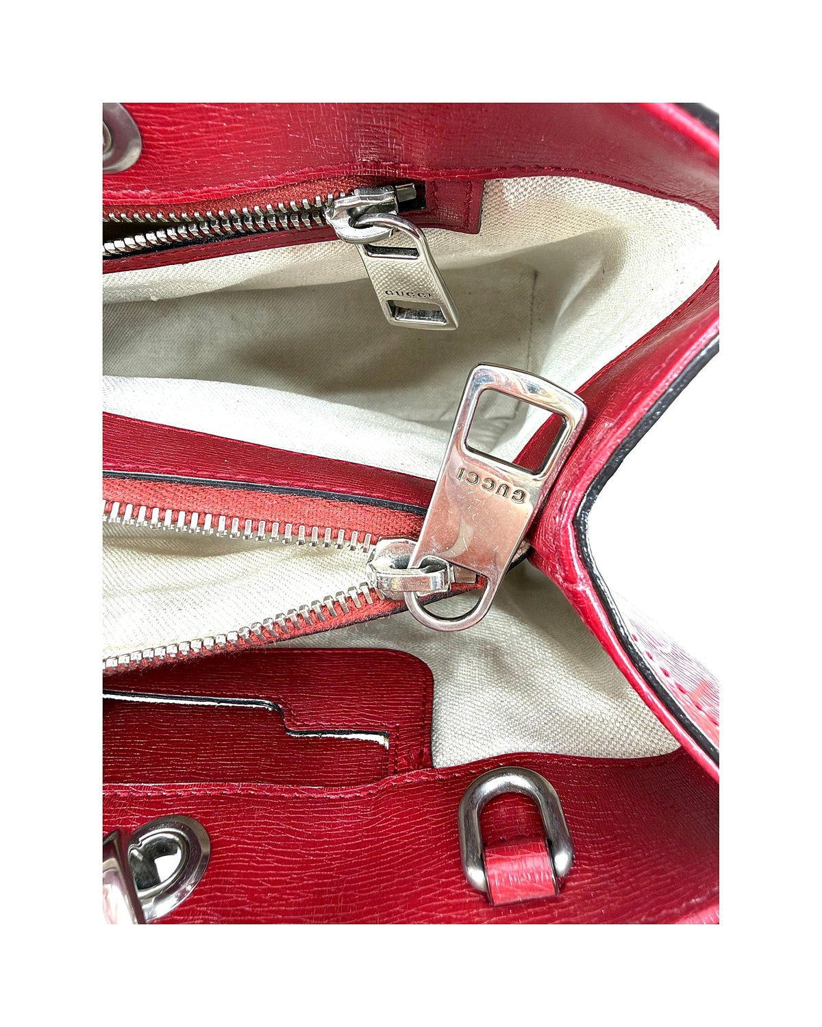Gucci Bamboo Shopper Tote Medium Red Blooms Print Leather Bamboo Handle Bag