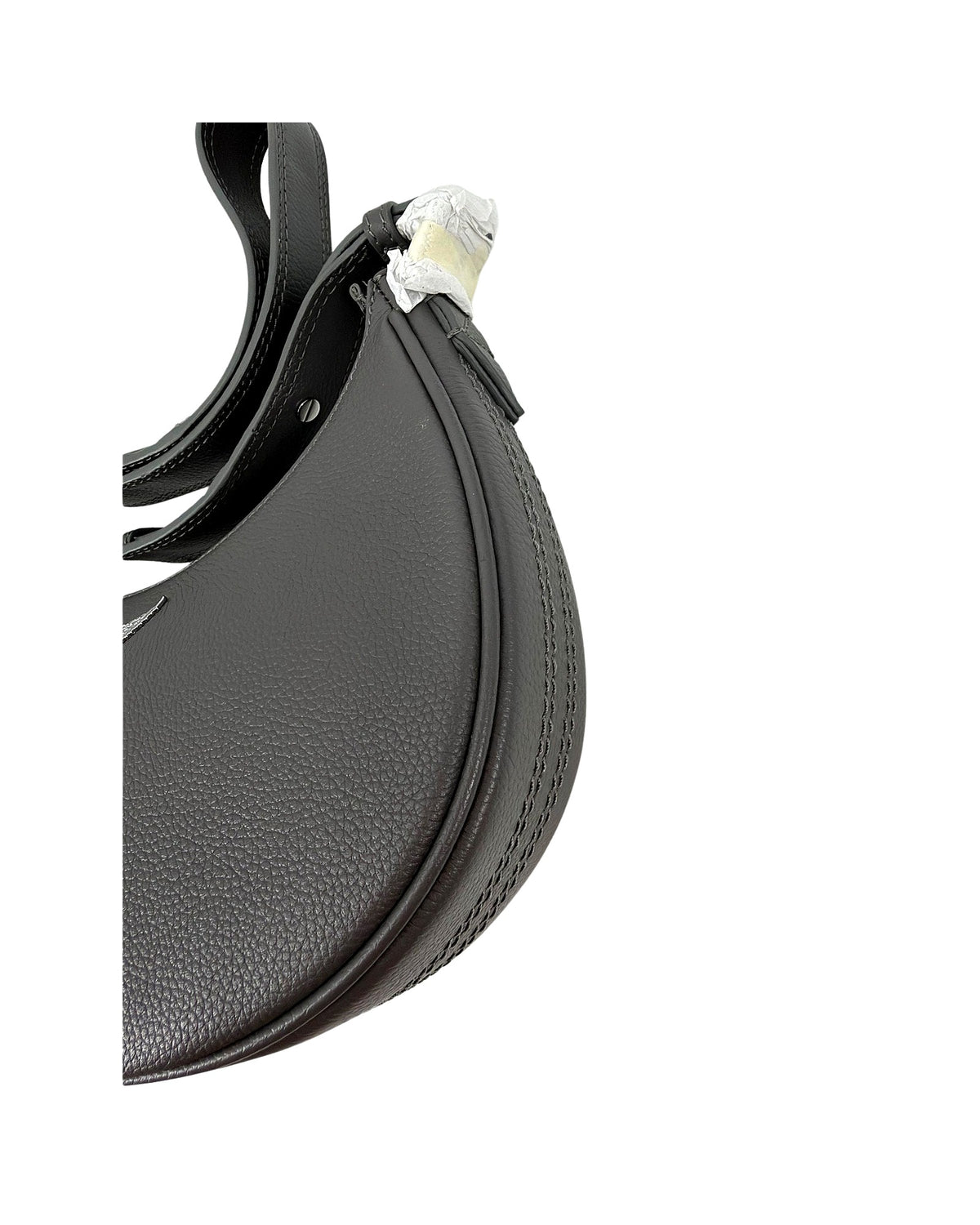 Zadig & Voltaire Moonvibe Grained Leather Half Moon Shoulder Bag Grey Road Wings