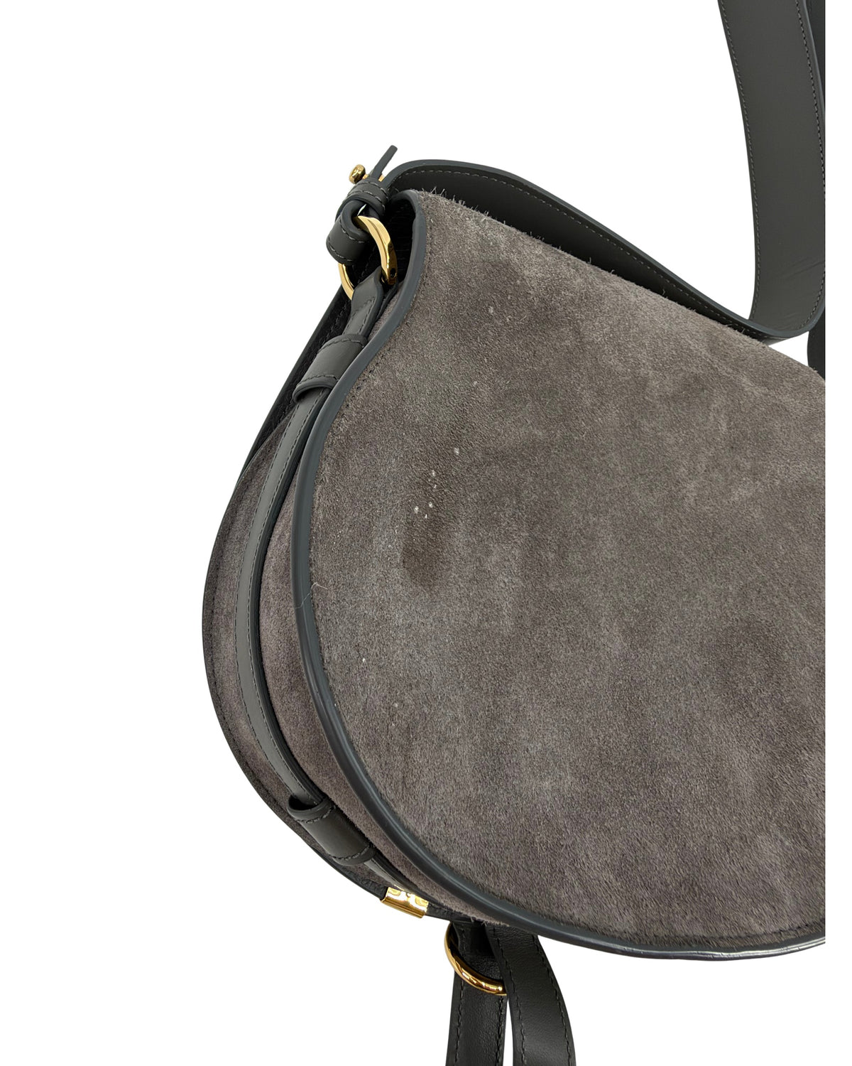 Chloe Marcie Grey Suede Saddle Crossbody Bag Gold Hardware Dust Bag