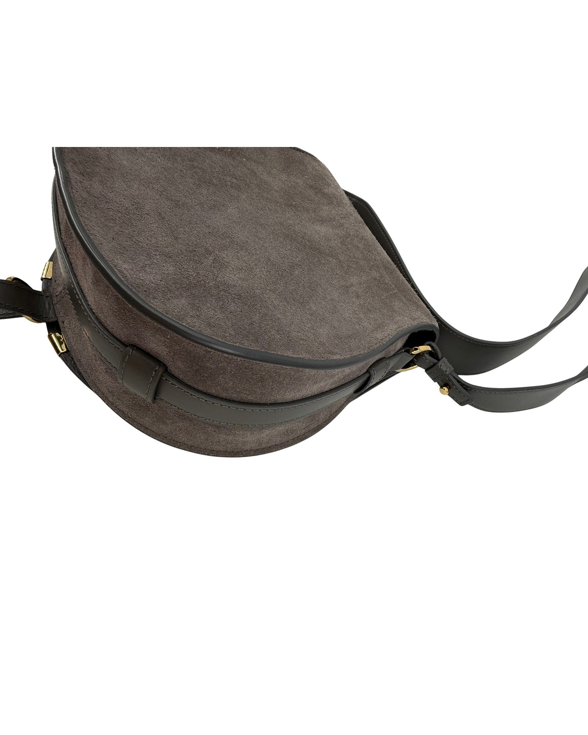 Chloe Marcie Grey Suede Saddle Crossbody Bag Gold Hardware Dust Bag