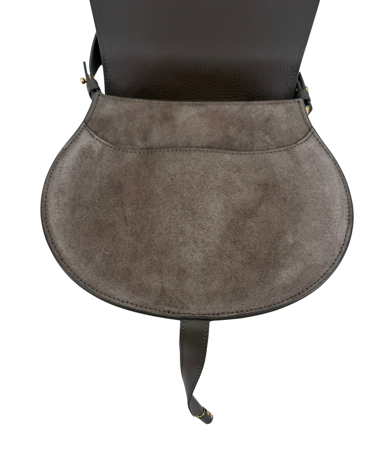 Chloe Marcie Grey Suede Saddle Crossbody Bag Gold Hardware Dust Bag