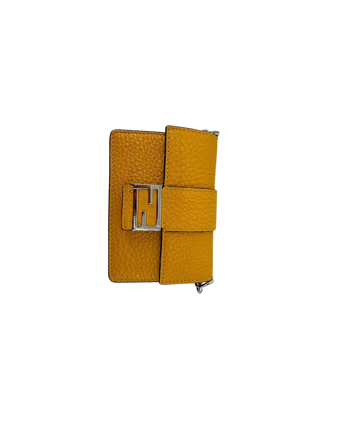 Fendi Mamma Baguette Mini Wallet on Chain Yellow Grained Leather FF Crossbody