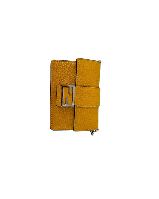 Fendi Mamma Baguette Mini Wallet on Chain Yellow Grained Leather FF Crossbody