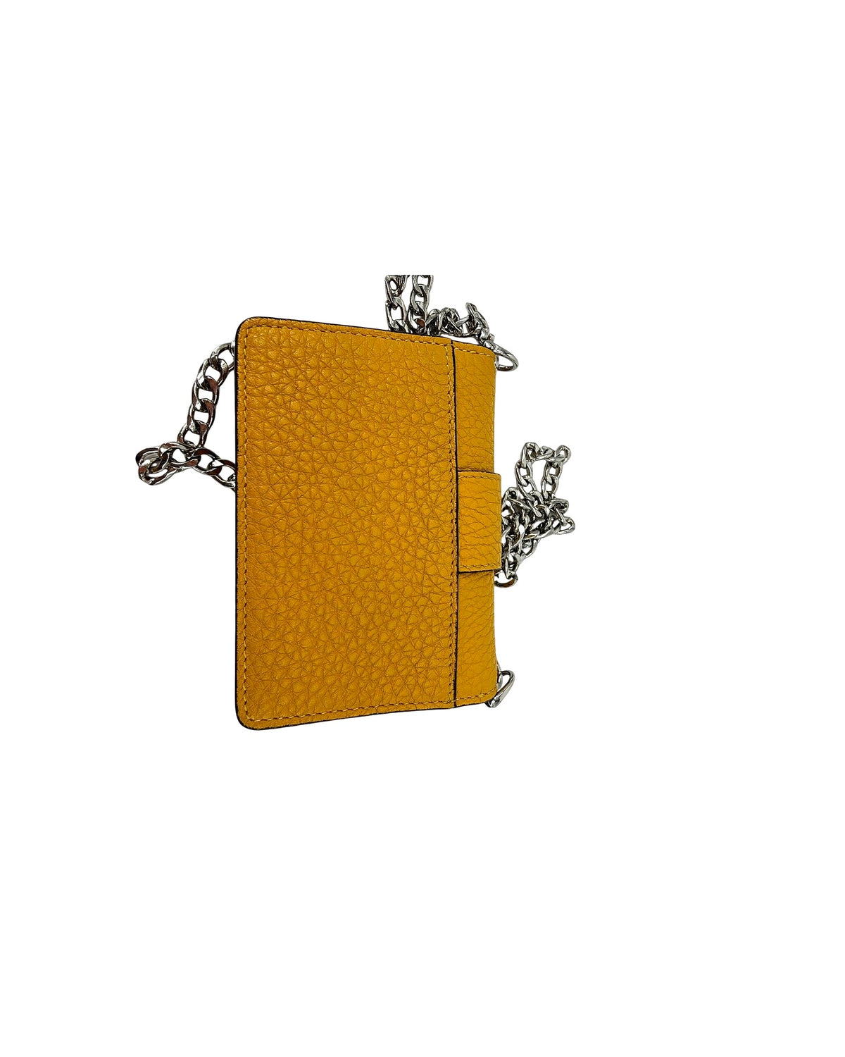 Fendi Mamma Baguette Mini Wallet on Chain Yellow Grained Leather FF Crossbody