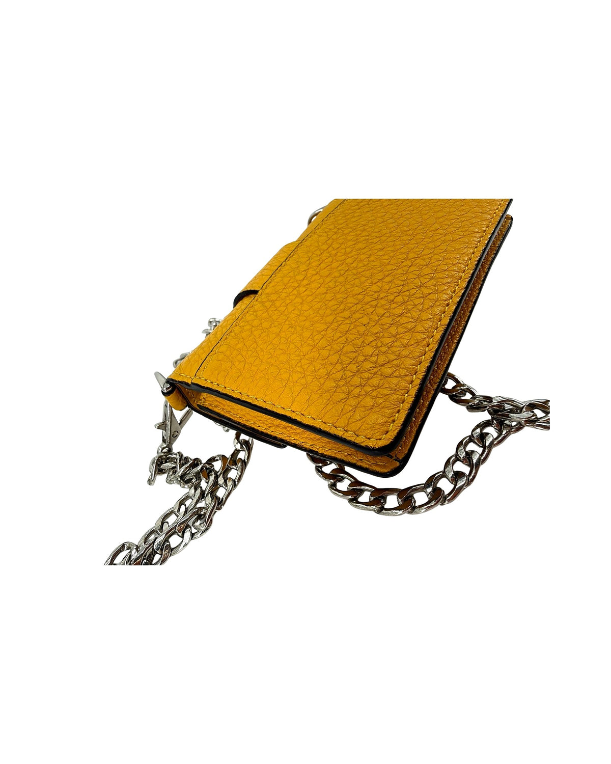 Fendi Mamma Baguette Mini Wallet on Chain Yellow Grained Leather FF Crossbody
