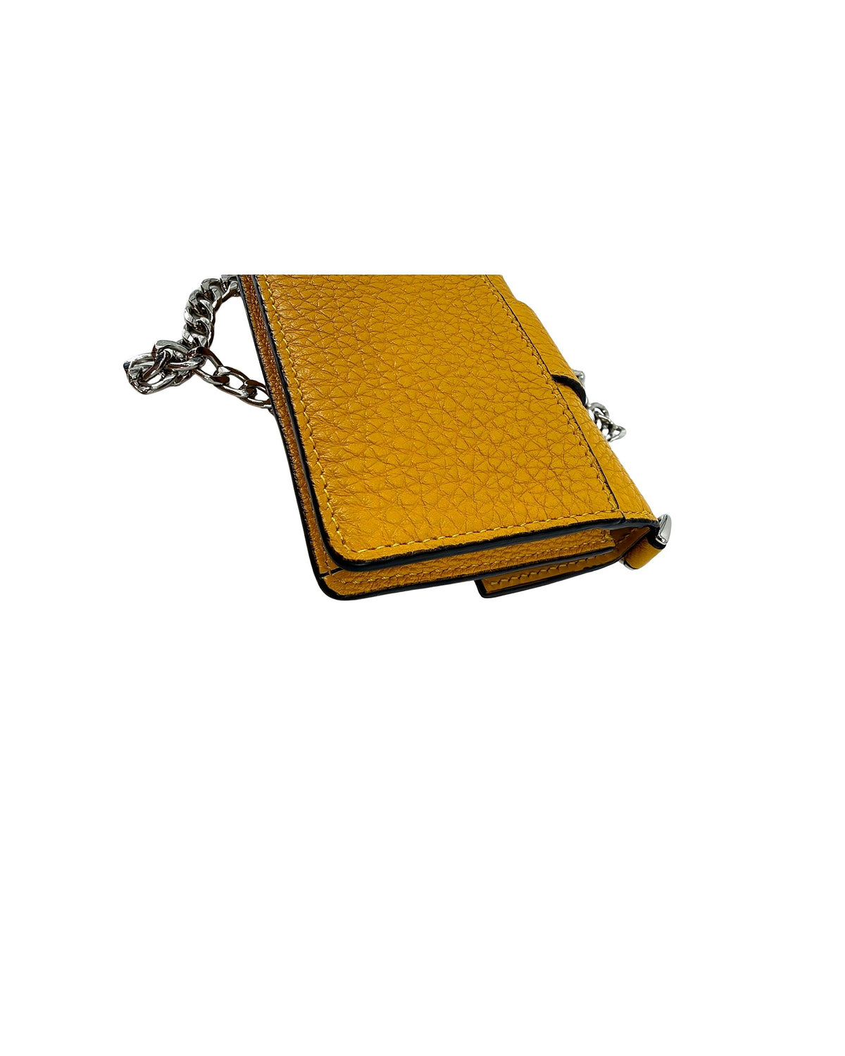 Fendi Mamma Baguette Mini Wallet on Chain Yellow Grained Leather FF Crossbody