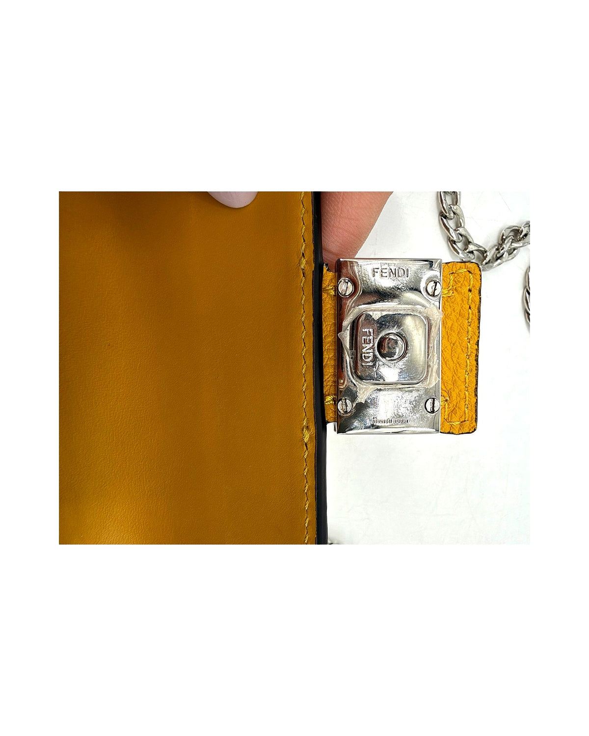Fendi Mamma Baguette Mini Wallet on Chain Yellow Grained Leather FF Crossbody