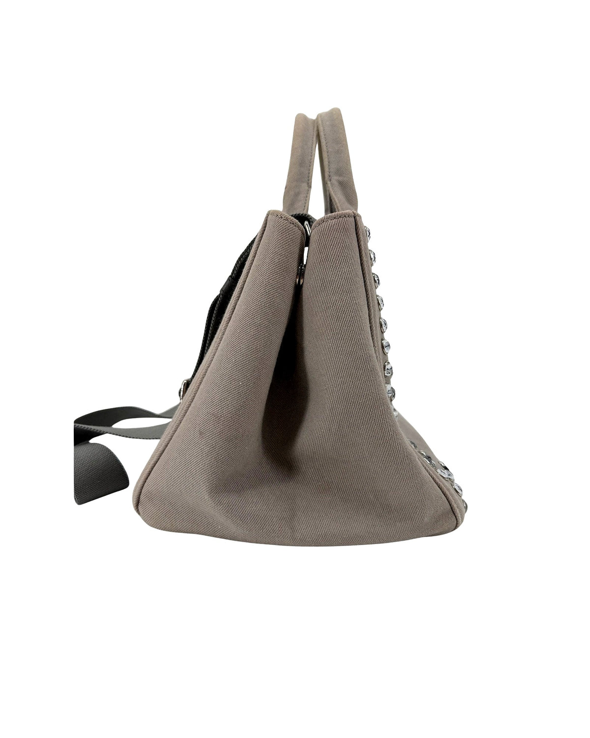 Prada Canapa Studded Crystal Canvas Tote Grey Convertible Shoulder Bag w/ Strap