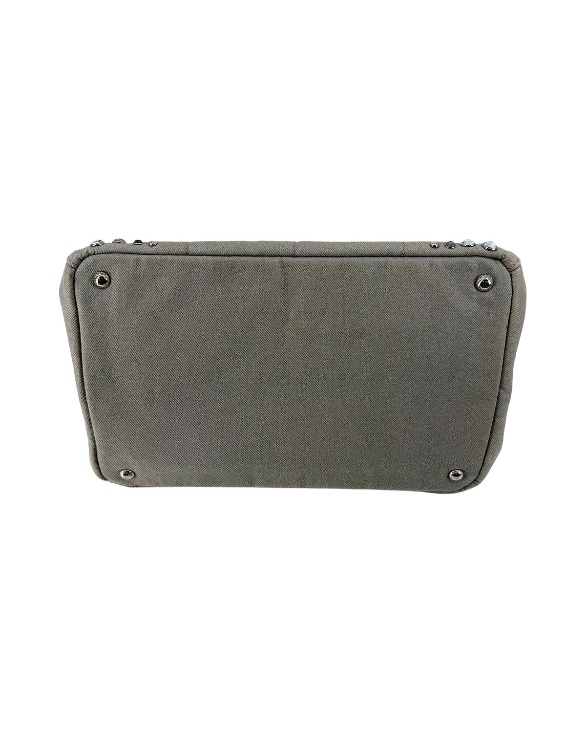 Prada Canapa Studded Crystal Canvas Tote Grey Convertible Shoulder Bag w/ Strap