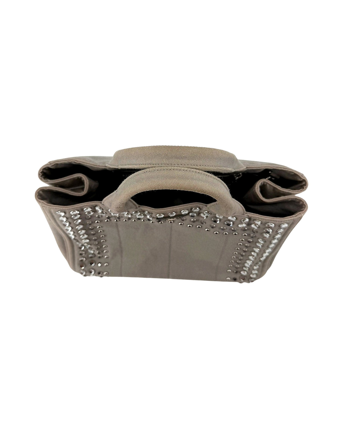 Prada Canapa Studded Crystal Canvas Tote Grey Convertible Shoulder Bag w/ Strap
